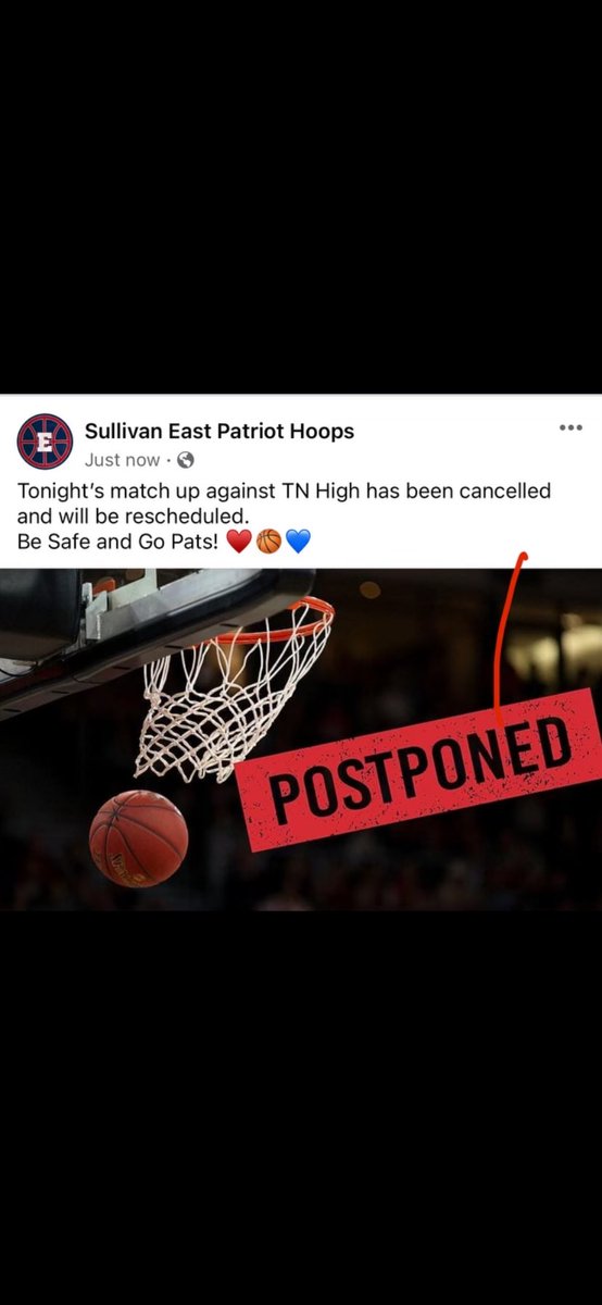 The TN High game tonight is canceled. The game is rescheduled for:

Friday February 9th.