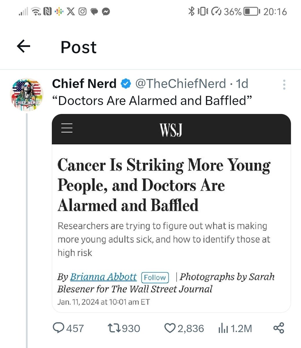 Anti-vax grifters are citing a WSJ article about an alarming rise in Cancer as proof the Covid vaccines are harmful.... the WSJ are citing a study that took place from 1990 to 2019 - prior to Covid vaccines. #TryReading.
