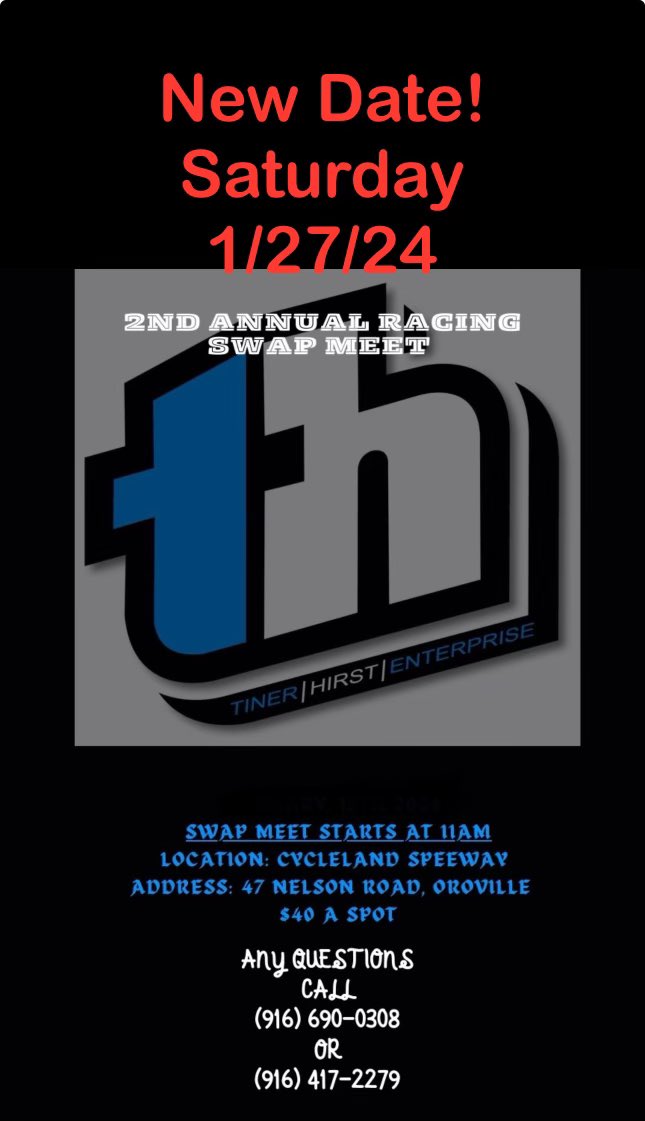 With 100% chance of rain this Saturday we have moved the TH swap meet to Saturday the 27th. Hope for better weather that weekend and see everyone then!