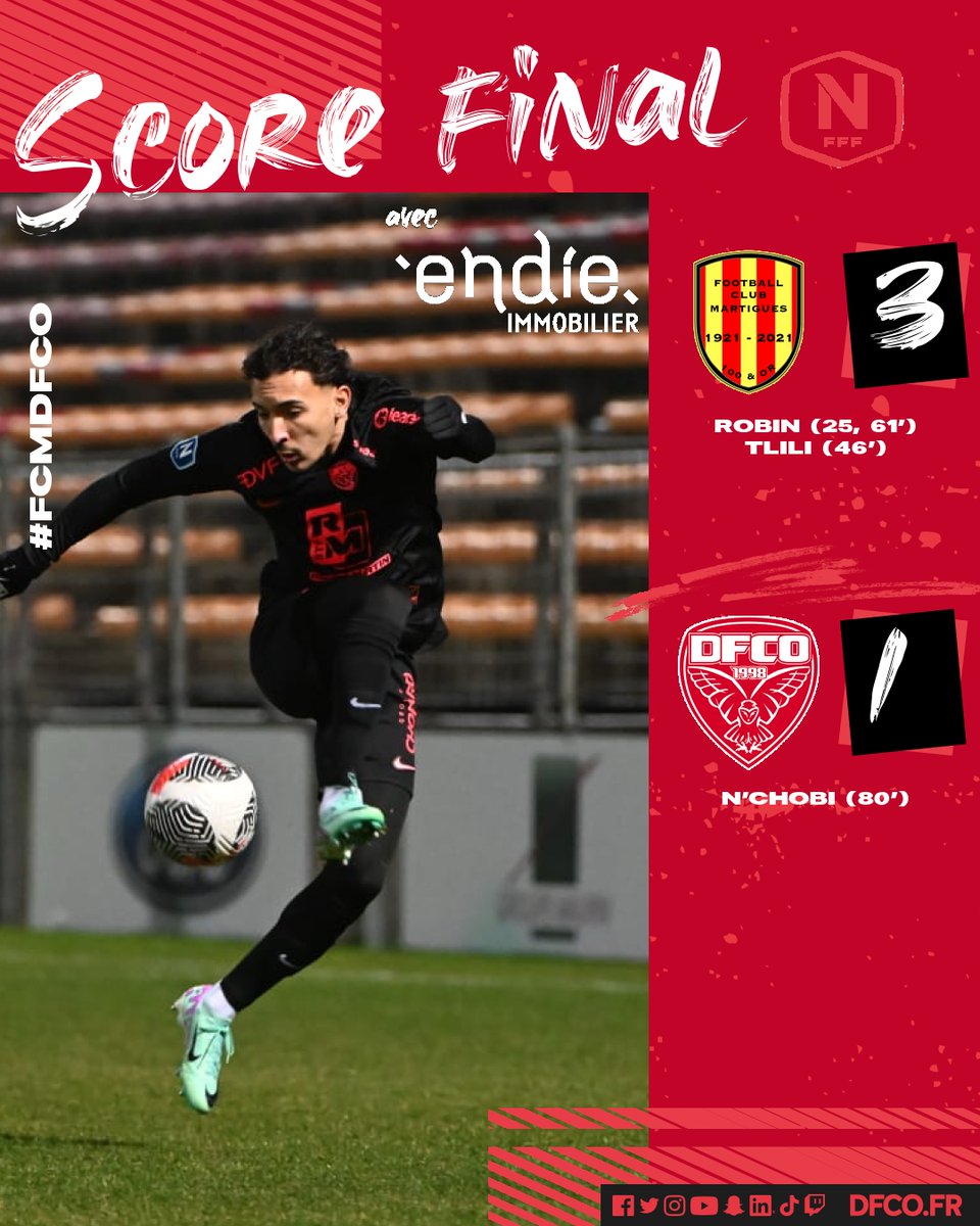 DFCO_Officiel's tweet photo. 🔚Le DFCO doit s'incliner pour sa première rencontre officielle de 2024.
Il faudra réagir lors de la réception du @LEMANSFC lundi 22 janvier.
#FCMDFCO (3-1) https://t.co/tnH9PAE9Vg