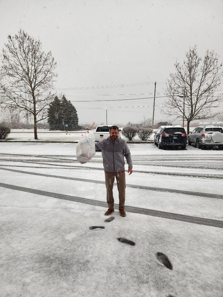 SteveDeckerSF's tweet photo. Well well well.... Steve lost a bet to Adam in the office when the 49ers lost to the Browns this year.  The bet? Taking out the trash during the next wet, icy snowstorm!  

The bet has been paid up and here is the evidence! 

Everyone be safe out there! https://t.co/EuJZ65zJGp