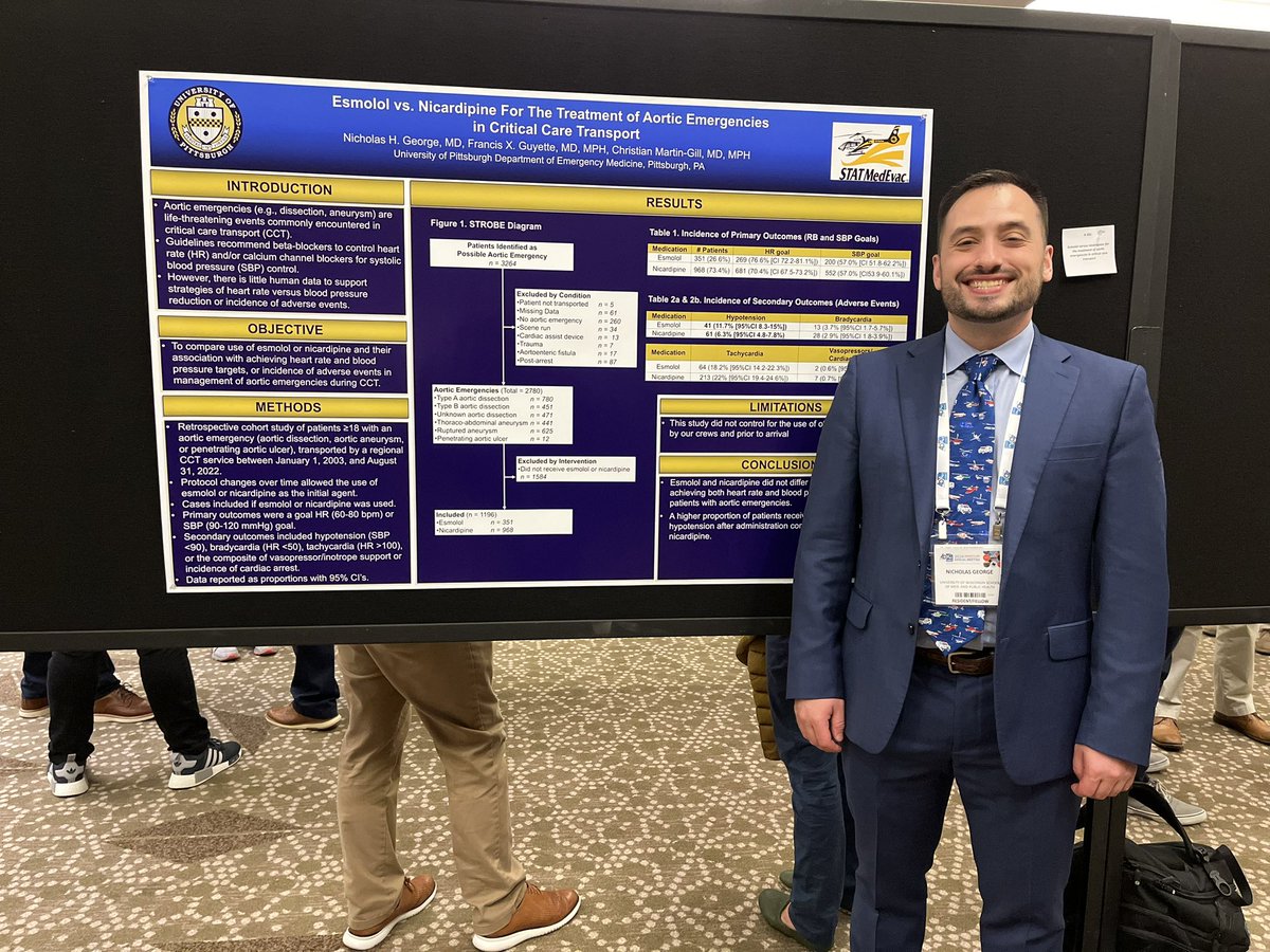 Presenting some of our @stat_medevac data on nicardipine vs. esmolol in aortic emergencies at #NAEMSP2024! @Guyettef @cmartingill @PittEMSDocs @upmcem