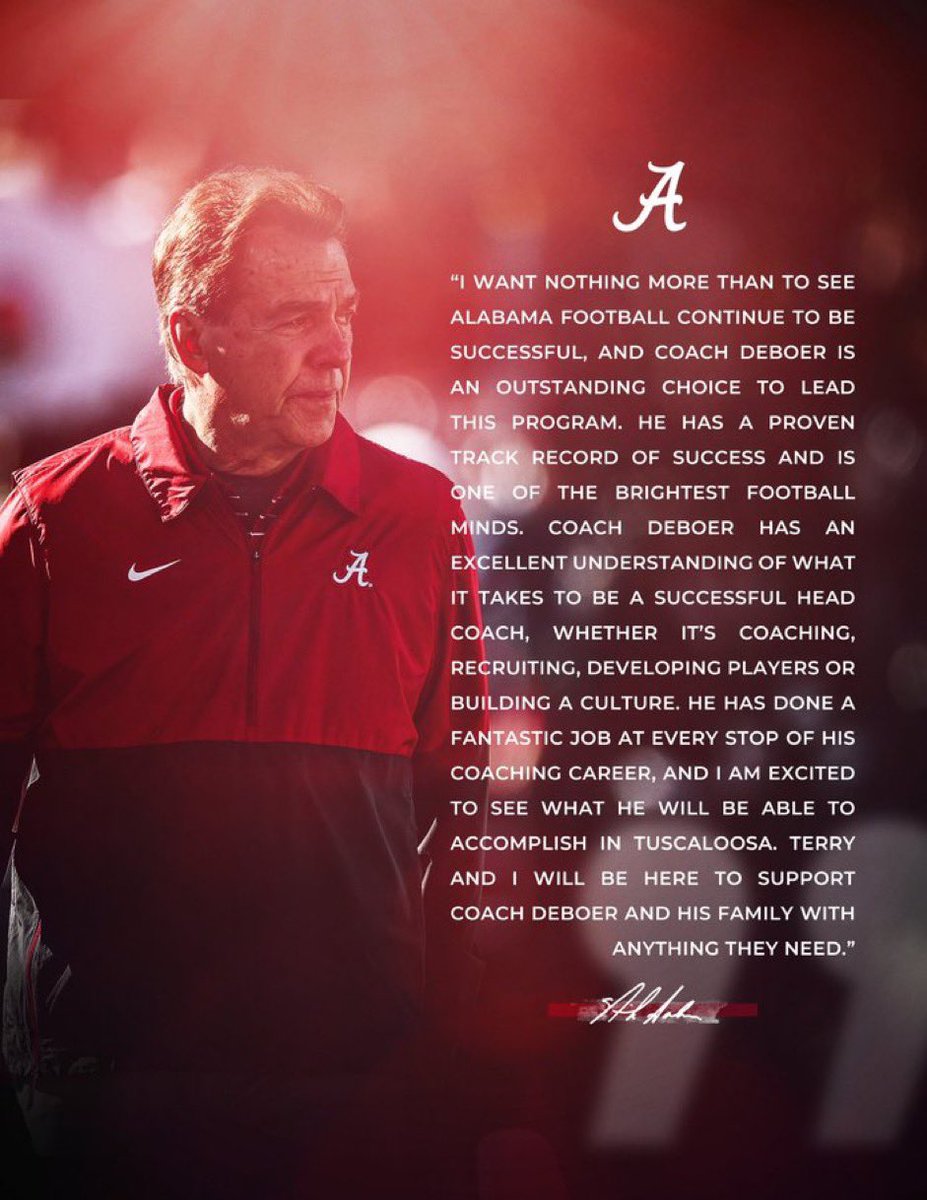 SSN_Alabama's tweet photo. Nick Saban on Alabama choosing Kalen DeBoer as his successor:
(via @AlabamaFTBL) https://t.co/og6NO1ifRJ