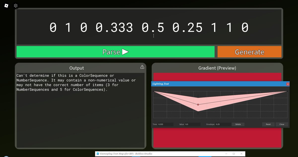 Xane_MMA's tweet image. So each third number in a #NumberSequence is used for something! My utility assumed it&apos;s always 0, but it&apos;s actually used for the uncommon &quot;envelope&quot; property.

Well, I guess that&apos;s a possible update, but I&apos;m not sure if my barely functioning mind could manage it...

#RobloxDev