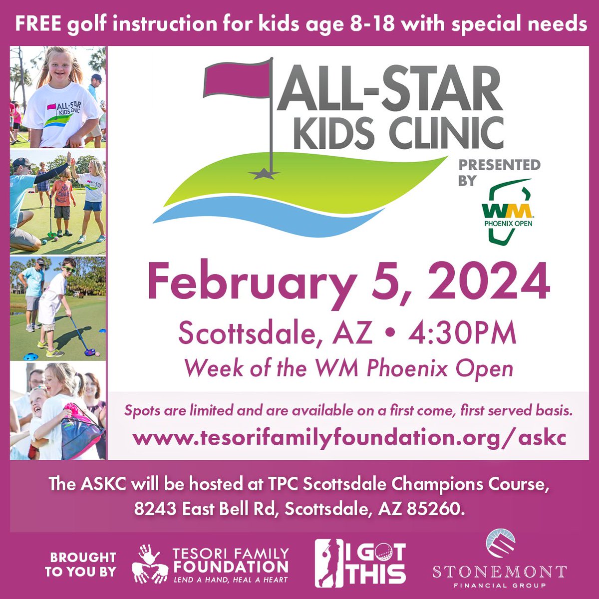 I GOT THIS Foundation (@igotthisfdn) on Twitter photo We are honored and excited to help The Tesori Family Foundation with this year’s All-Star Kids Clinic in Phx! Who is ready to golf? ⛳️🏌️♀️🏌️♂️
<a href="/TheFirstTeePhx/">FirstTee-Phoenix</a>
<a href="/AmyGolfsNDances/">Amy Bockerstette</a>
<a href="/TesoriFamilyFdt/">Tesori Family Fdtn</a>
<a href="/WMPhoenixOpen/">WM Phoenix Open</a>
#igotthis
#golfforall
tesorifamilyfoundation.wufoo.com/forms/z1nwwaa7… We are honored and excited to help The Tesori Family Foundation with this year’s All-Star Kids Clinic in Phx! Who is ready to golf? ⛳️🏌️♀️🏌️♂️
<a href="/TheFirstTeePhx/">FirstTee-Phoenix</a>
<a href="/AmyGolfsNDances/">Amy Bockerstette</a>
<a href="/TesoriFamilyFdt/">Tesori Family Fdtn</a>
<a href="/WMPhoenixOpen/">WM Phoenix Open</a>
#igotthis
#golfforall
tesorifamilyfoundation.wufoo.com/forms/z1nwwaa7…