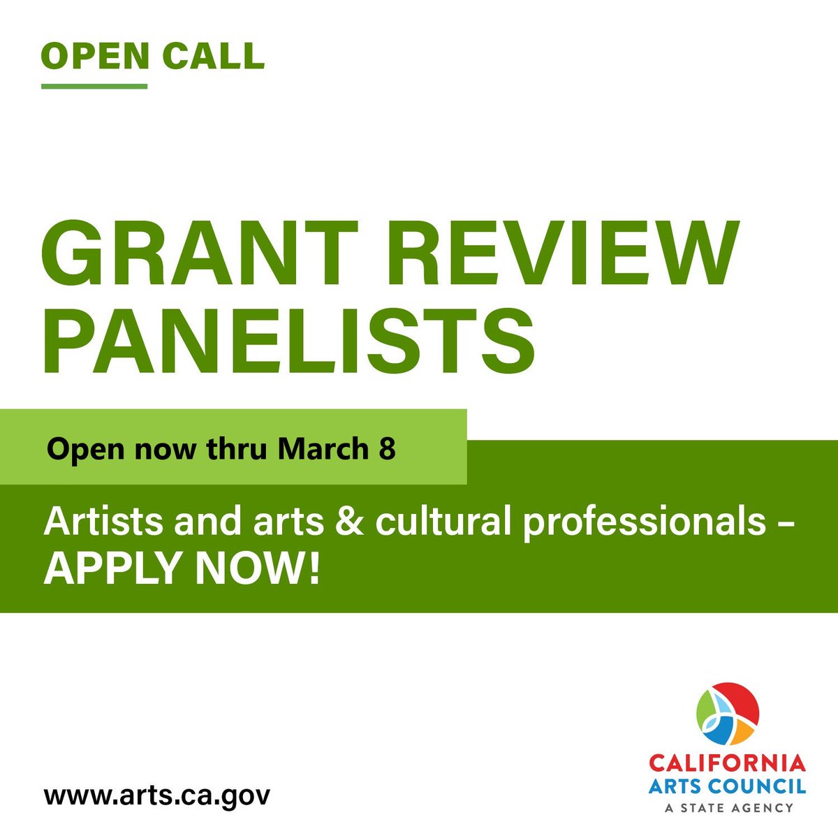 It's that time of year again! We're seeking arts and cultural practitioners from disparate communities statewide to serve as field representatives for our upcoming 2024 grant season review panels. Apply by March 8: arts.ca.gov/grants/panels #ArtsCA