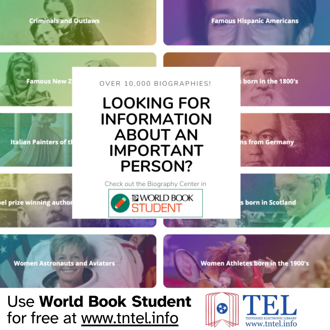 World Book Student is a great online encyclopedia! Search for people, places, animals, events and beyond. WBS includes tools like translations, read alouds and Open Dyslexic font option to make it easy to use for many types of learners. Check it out at tntel.info!