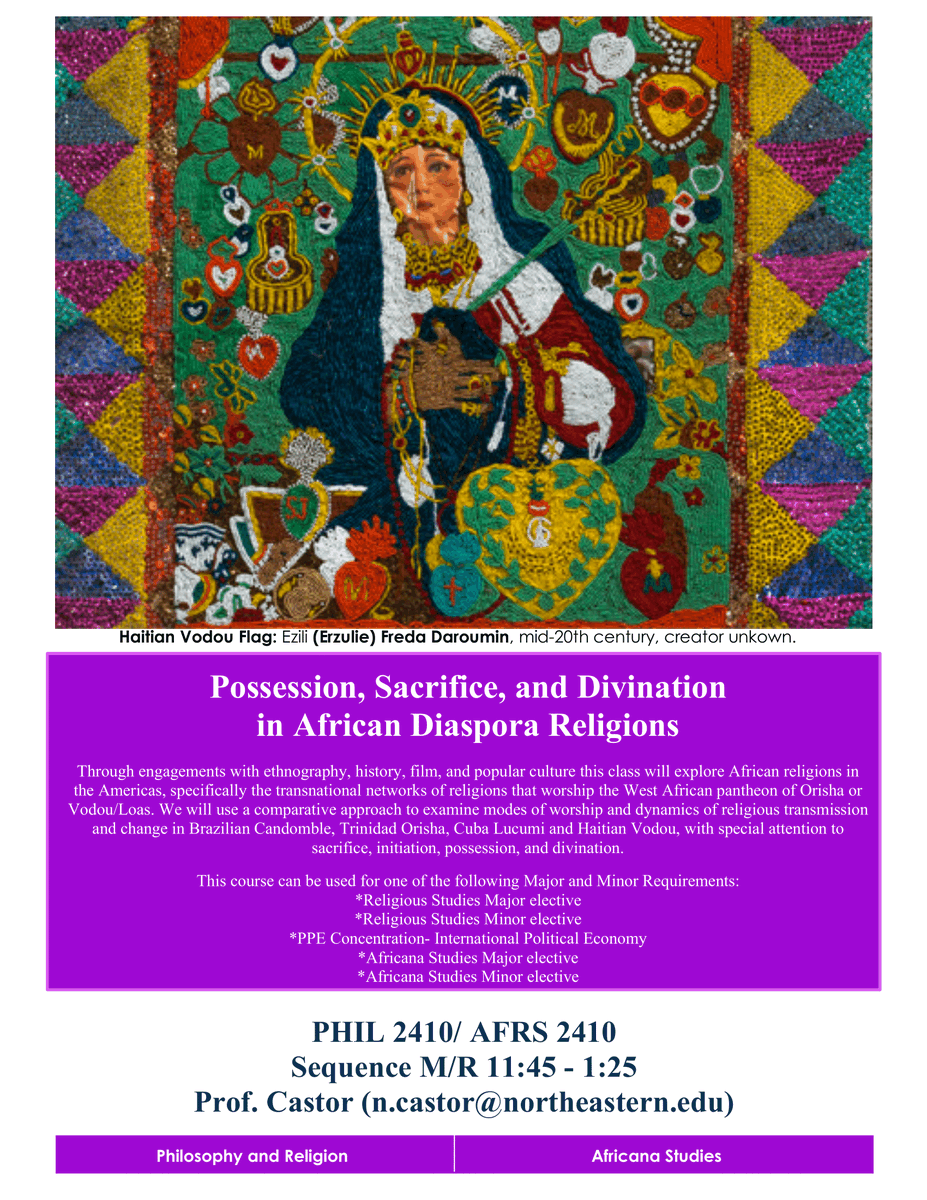 There are still spots available in Prof. Castor's course PHIL 2410/AFRS 2410: Possession, Sacrifice, and Divination in African Diaspora Religions. Sign up now while you still can!