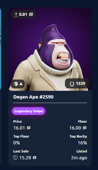 RubySolanaBot's tweet image. This would be a sick PFP @DegenApeAcademy  

Legendary snipe, on the floor and rank 1339!

#SolanaNFT #Solana #NFTs