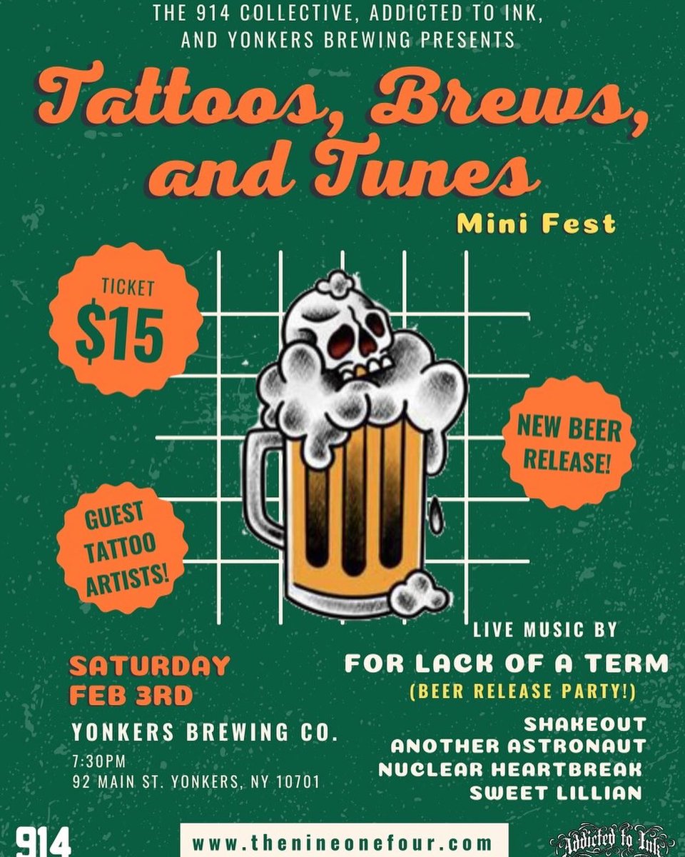 forlackofaterm's tweet image. first of the new year 🫡 made a beer w/ @YonkersBrewing &amp;amp; are dropping it w/ some friends &amp;amp; we’ve got @AddictedtoinkNY rolling through to lay down ink. Ticket link in bio don’t miss out we’ll see you Feb. 3rd 💕

✨ticket link in bio✨

📸: @ThomasAnPhoto