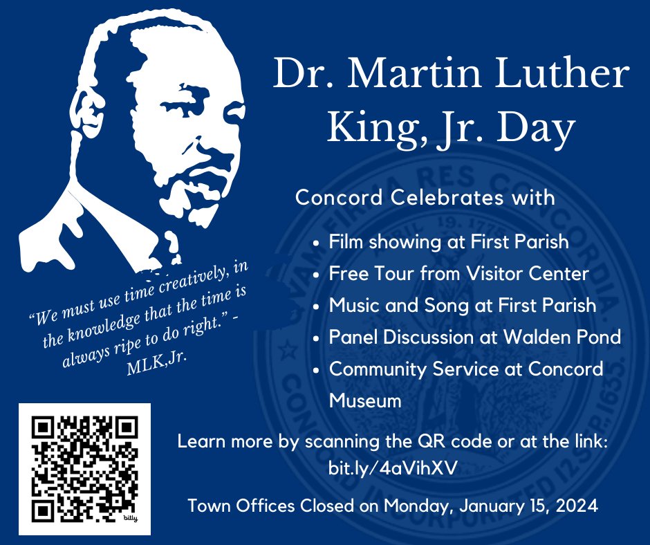 Celebrate Dr. Martin Luther King, Jr. Day with events throughout the weekend. Learn more by scanning the QR code or at the link: bit.ly/4aVihXV