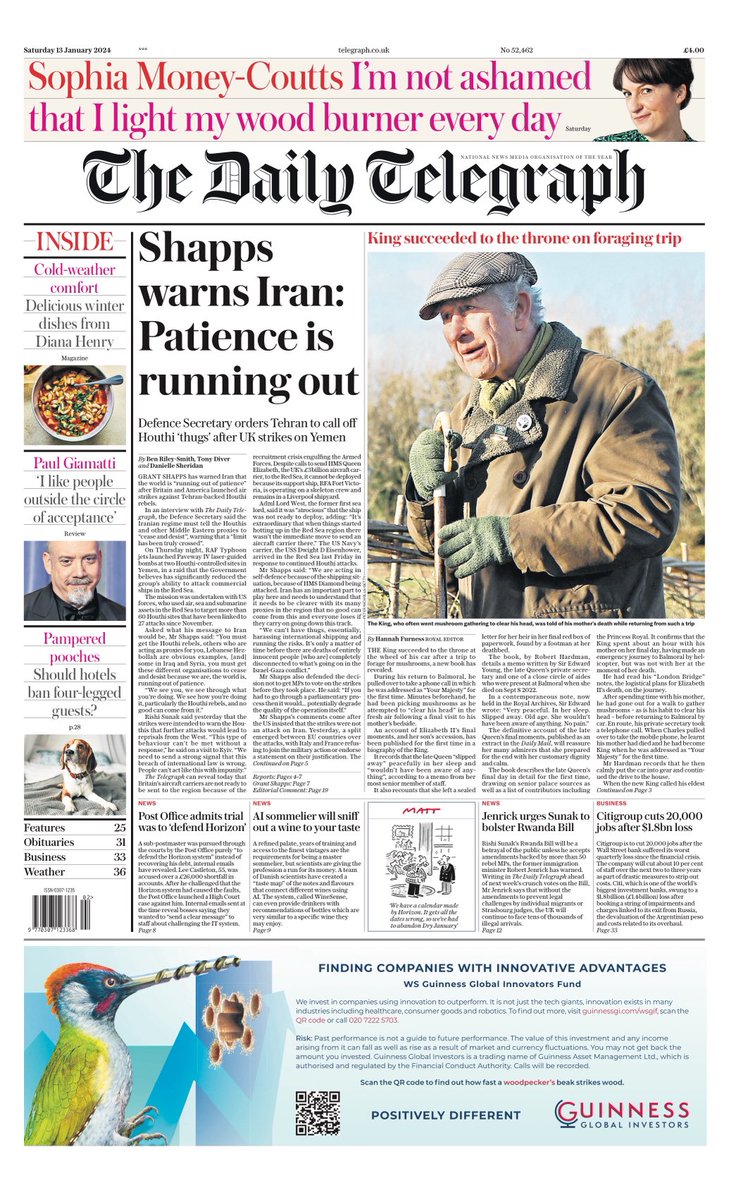 TELEGRAPH: Shapps warns Iran: Patience is running out #TomorrowsPapersToday