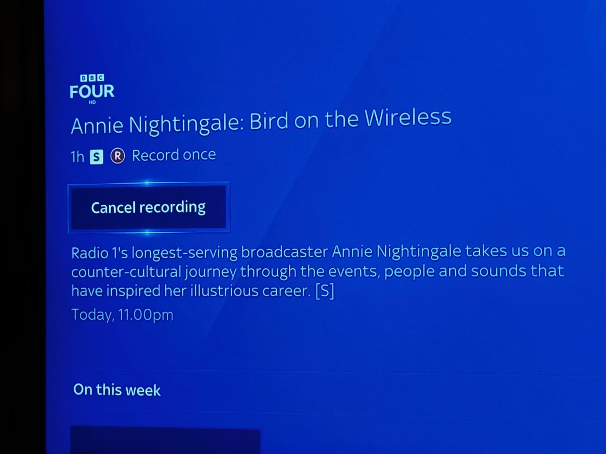 This is on the telly tonight.
#AnnieNightingale