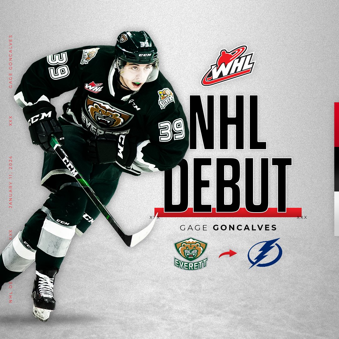 Congratulations to <a href="/WHLsilvertips/">Everett Silvertips</a> forward Gage Goncalves, on suiting up for his first NHL game last night! #WHLAlumni