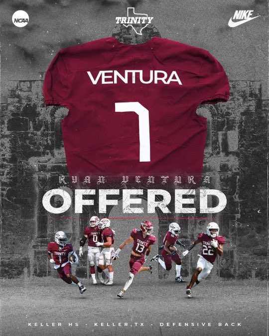 I’m excited to announce after a great talk with coach Urban I have received my first offer from <a href="/TUFootballTX/">Trinity University Football</a> <a href="/kellerindiansfb/">Keller Football</a> <a href="/Coach_Gow1/">Patrick Gow</a> <a href="/CoachTKeller/">Tommie Keller</a>