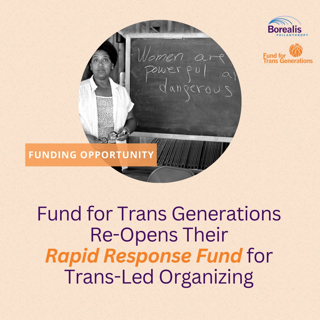 #FundingOpportunity

The Fund for Trans Generations is excited to announce that it has re-opened their Rapid Response Fund!

See the thread below for more details and apply at: 
borealisphilanthropy.my.site.com/grants/FGM_Por…

#TransLiberation #TransLeadership #TransFunding #ProgressivePhilanthropy