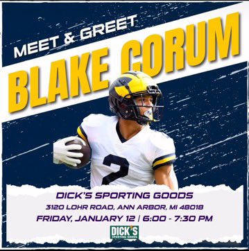 Come see <a href="/blake_corum/">#2⃣BeSavage</a> at <a href="/DICKS/">DICK'S Sporting Goods</a> in #AnnArbor #GoBlue