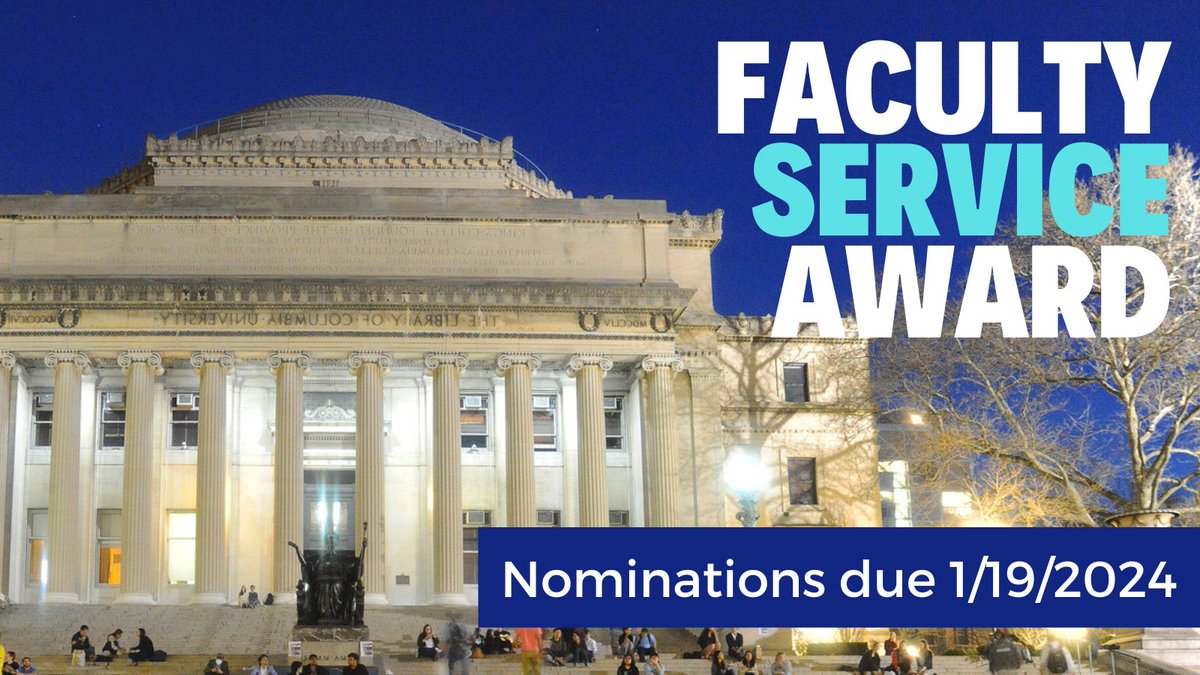 DEADLINE 1/19: Nominate a colleague for the Faculty Service Award, honoring full-time faculty driving diversity, equity, and inclusion at Columbia. Know a faculty member who is making a difference? Submit your nomination: bit.ly/3iNNW2K