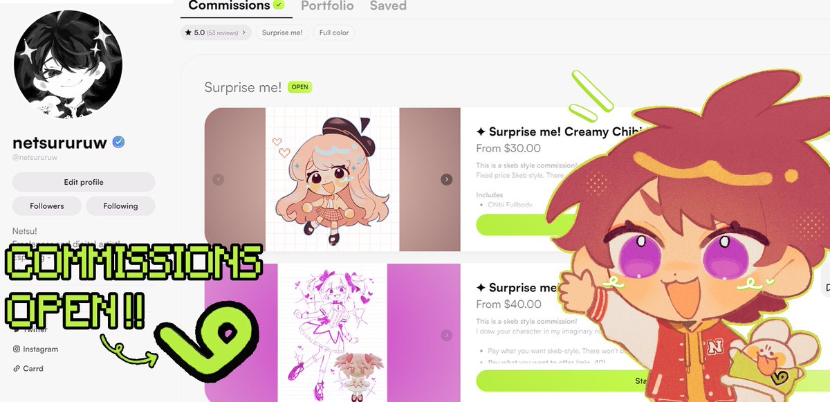 netsururuw's tweet image. 💛COMMS OPEN!!💛
HII, I have opened cmmissiong again and added new options too!!
- Limited slots
- More Info: vgen.co/netsururuw
RTs are very appreciated!!!🙏💛💛