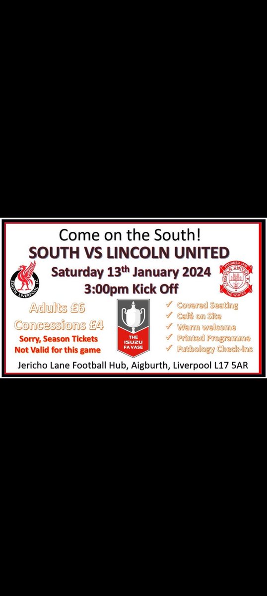 Massive occasion for the club tomorrow first time ever in the last 32 of The FA Vase...gonna be a really tough game...come and show us some support semi pro football down the South end of the city COTS ⚪️ ⚫️ 🔴