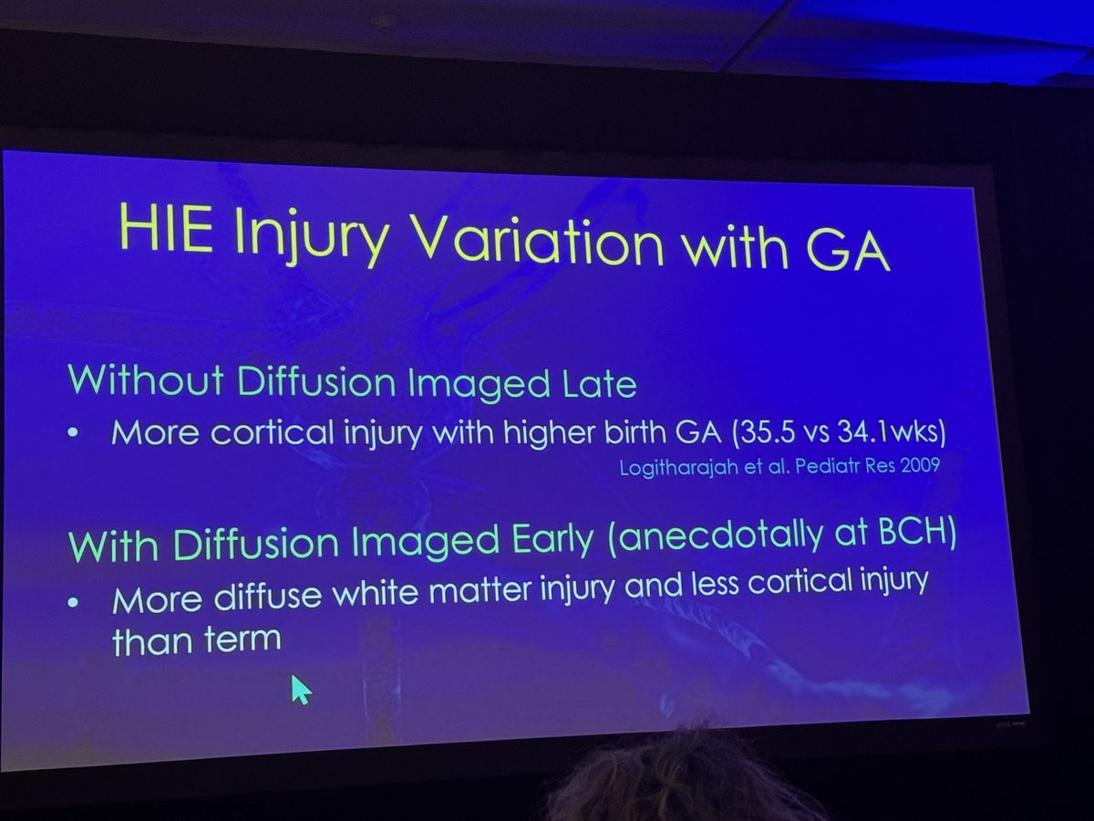 Our brilliant Prof Ellen Grant describes new thinking @The_ASPNR in San Diego about patterns of hypoxia injury in preterm infants- more overlap with term infants closer to 36 weeks than previously reported. We learn more everyday