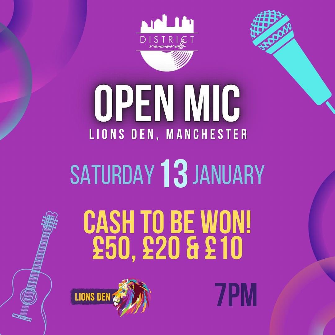 OPEN MIC NIGHT SATURDAY!! @lionsdenmcr @gnwmanchester 
@DeansgateMews @mcronemedia 🎤

EACH PERFORMER GETS PUT INTO A HAT FOR A DRAW TO WIN CASH PRIZES🤯🤑

Message for a slot or just turn up and play🙌🏼

See you all tomorrow🎶

#openmic #manchester