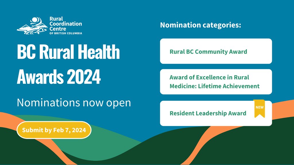 Nominate a BC rural physician, community, or medical resident for the BC Rural Health Awards. 🏆️ Recognize and honour those who have made inspiring contributions to improving the health of rural BC. Submit your nominations by Feb 7. rccbc.ca/get-involved/a…