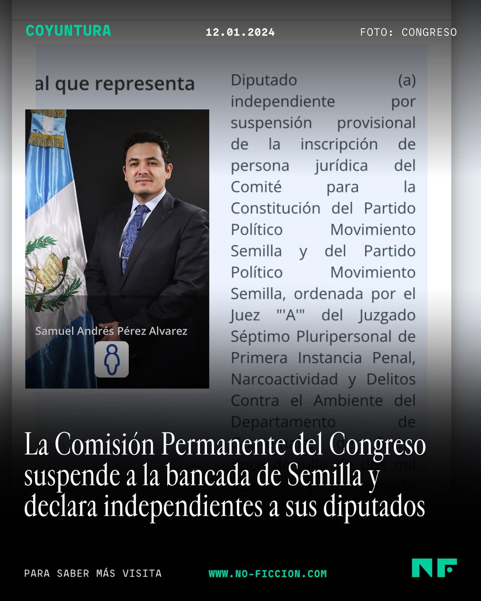 A dos días de la toma de posesión de la nueva legislatura del Congreso de la República, la comisión permanente del Congreso declaró como independientes a los diputados del Movimiento Semilla. 🚨😨

Esto sucede tras información que circuló en medios de comunicación y redes