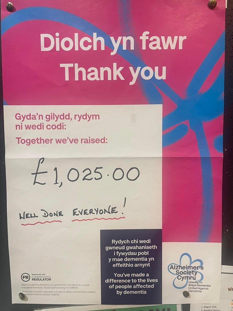 We raised a huge amount over the festive period for our chosen charity ☺️ thank you to everyone who came along, bought a raffle, guessed a goal or did a shot 😂 it’s all added up to £1025 we are thrilled to hand over to Alzheimer’s Society 💙