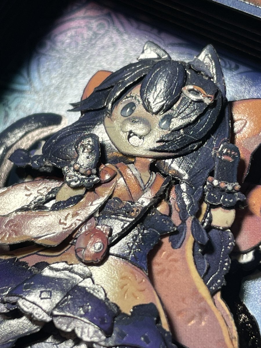 YomoYomo_ny5020's tweet image. お猫様。

いつもより細かいパーツ分割にして、断面処理と曲げと筋彫りはいつも以上に丁寧に。

猫派の身としてマズルに時間を掛けずにはいられなかったぜ・・・！

#シャドーボックス
#遊戯王
#猫娘