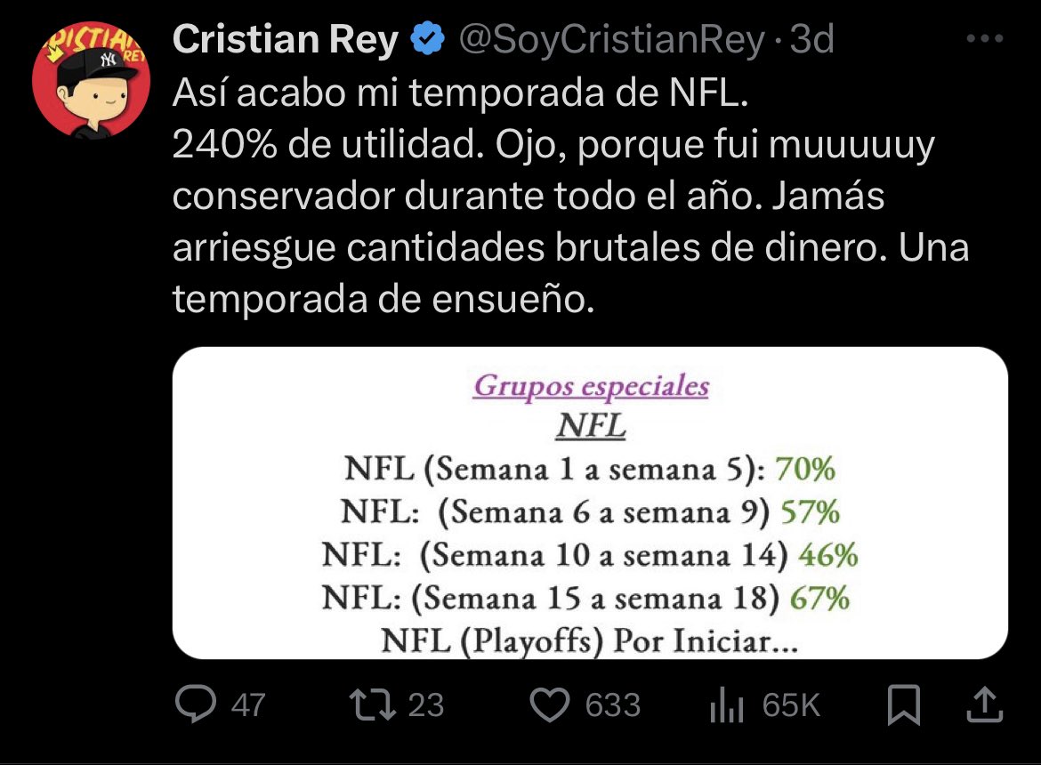 TipstersBetFree's tweet image. ‼️Mañana arranca el grupo del Rey👑 

Este tipster ya tiene dominada la NFL y nos ha estado dejando muchas ganancia, es el mejor tipster que tenemos 🤩

No te quedes fuera del mejor grupo de apuestas 👆

⚠️Sólo 20 lugares disponibles INICIAMOS MAÑANA⚠️

Haré también rifa entre…