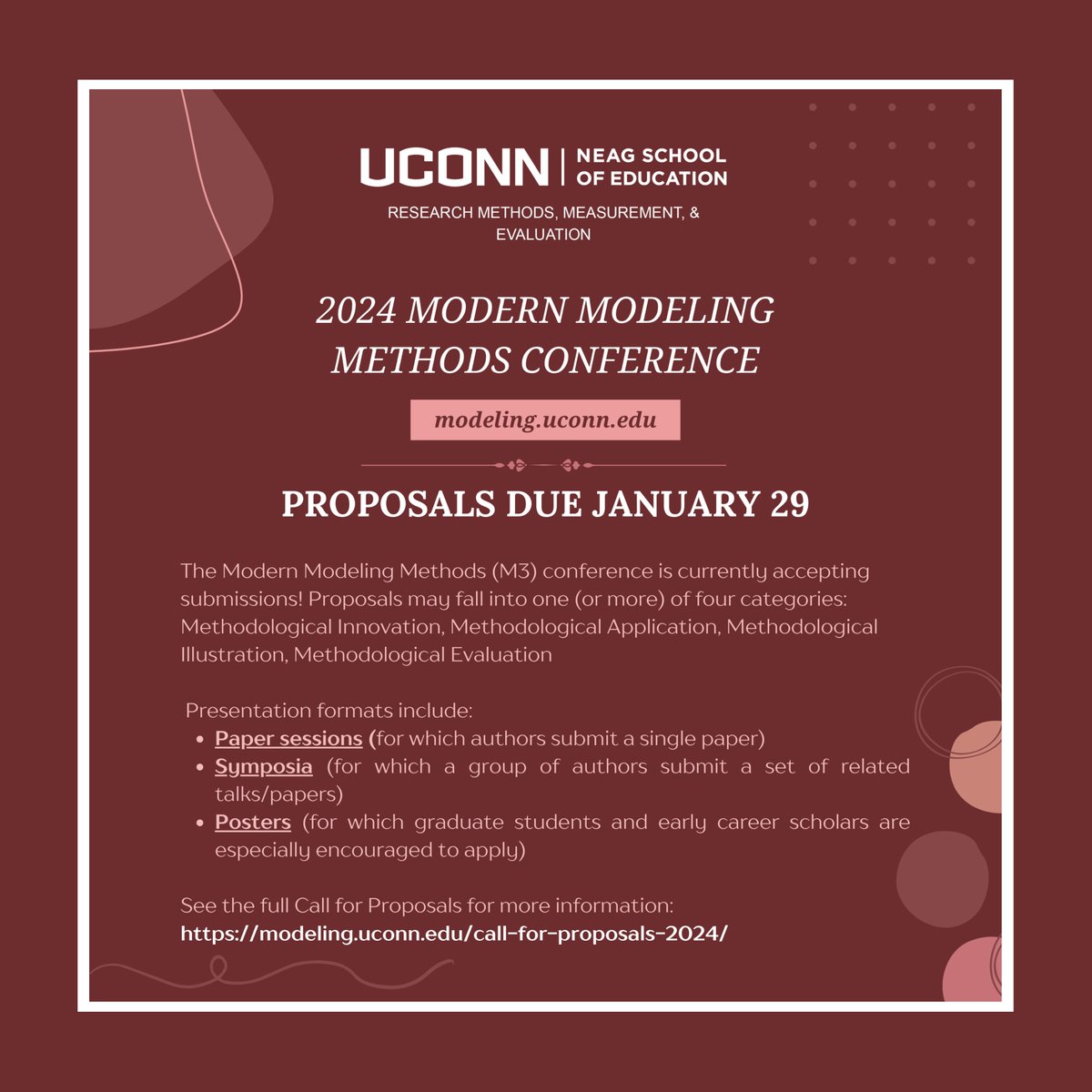 REMINDER: Have you submitted your proposal for M3 2024?
#ApplyNow #ModelingUConn

modeling.uconn.edu
rmme.education.uconn.edu

#interdisciplinary #statisticalanalysis #statisticalmodeling #statistics #StatsTwitter