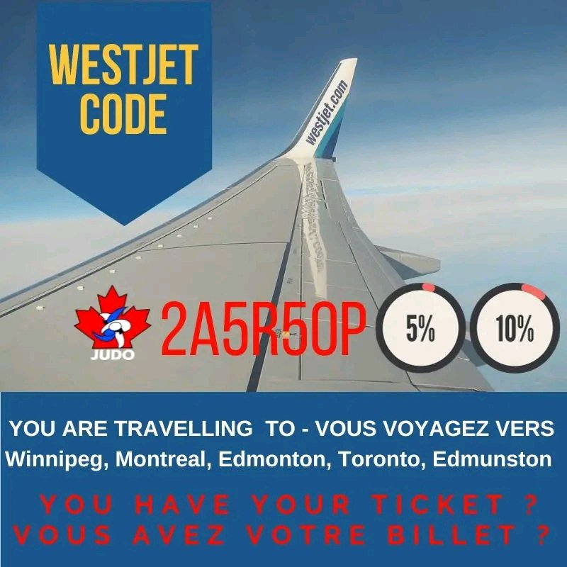 PacIntJudo's tweet photo. 2024 Pacific International - WESTJET CODE 
Judo Canada - https://t.co/BOi9AxBCBf 

Applicable Rules:
The booking is to be made to the following city: Edmonton, Regina, Vancouver, Abbotsford, Montreal, Edmunston 
The travel period begins: 1/6/2024
The travel period ends: 6/2/2024 https://t.co/uTa1QigyGq