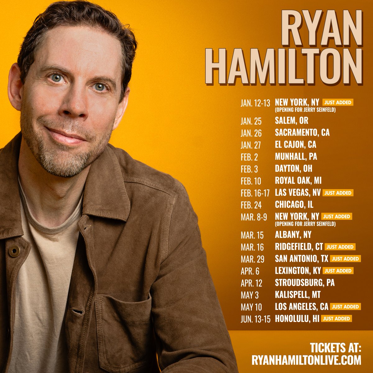 Lot’s of new dates just added! Hope to see you out there! Tickets at: ryanhamiltonlive.com