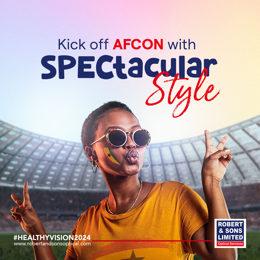 Robertnsonsltd's tweet photo. AFCON is back in action!! 🕺⚽
Gear up for an unforgettable spectacle with the perfect clarity. Grab your Ghana flag, eyeglasses from #RobertandSons and let the predictions begin! 🌟⚽ 

#AFCON2023  #SoccerSpectacle #SeeingIsBelieving https://t.co/b8eGzQbZDC