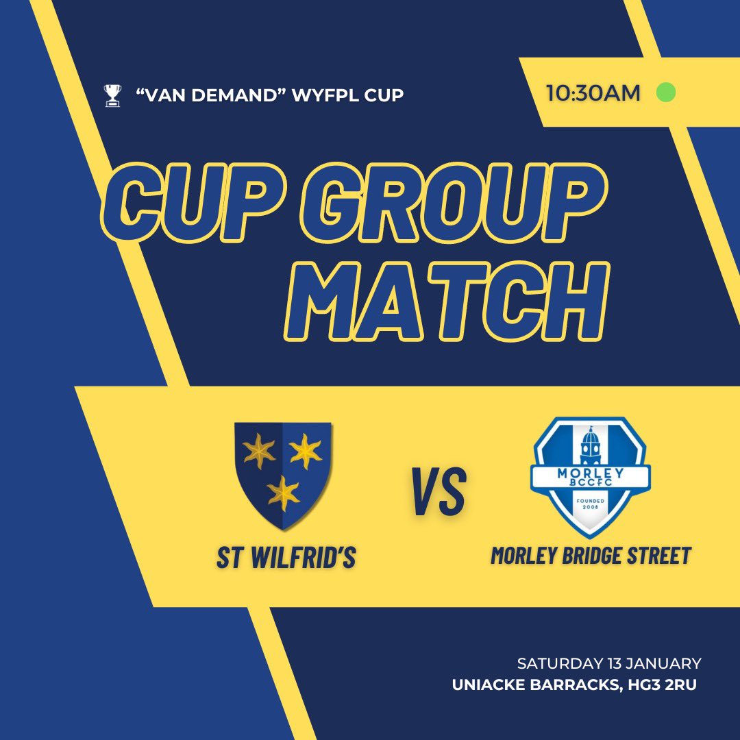 StWilfridsFC's tweet photo. TOMORROW! 🔜⚽️

The lads are in action as they look to advance from Group C of the league cup. Get down for a fine footballing feast to start your weekend!

#AWAW 🔵⚫️🟡 https://t.co/WbkSxrssa0