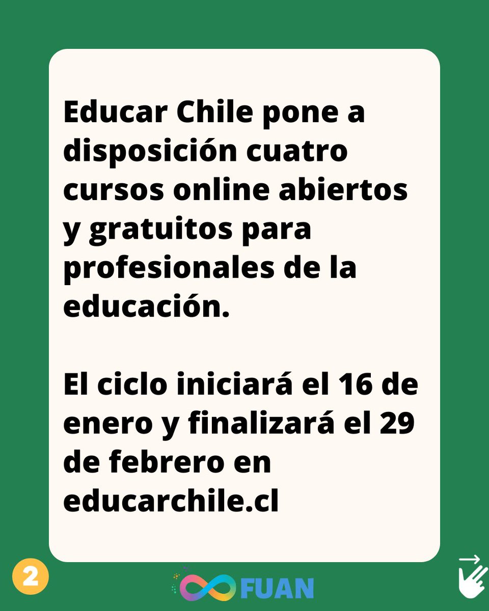 FuanFundacion's tweet photo. Disponible: Curso “Gestión Educativa para la Inclusión” de Educar Chile, diseñado por @Mineduc con aportes de FUAN ➡️ https://t.co/Rl5M9mNnIQ pone a disposición cuatro cursos online abiertos y gratuitos para profesionales de la educación. Del 16 de enero al 29 de febrero. https://t.co/OCye559ezt