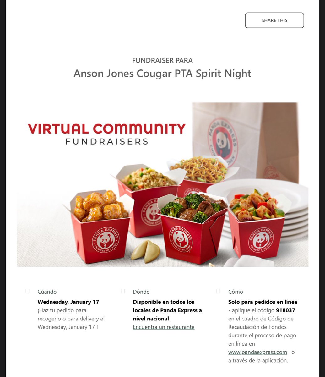 Jones Middle School (@nisdjones) on Twitter photo Save the date and support Jones PTA!
We are having our fundraiser at any Panda Express on Wednesday, January 17. Stop by anytime and mention your order is for Jones MS.
Thanks for supporting our PTA!
<a href="/NISDJonesSTEM/">Anson Jones Magnet School</a> Save the date and support Jones PTA!
We are having our fundraiser at any Panda Express on Wednesday, January 17. Stop by anytime and mention your order is for Jones MS.
Thanks for supporting our PTA!
<a href="/NISDJonesSTEM/">Anson Jones Magnet School</a>