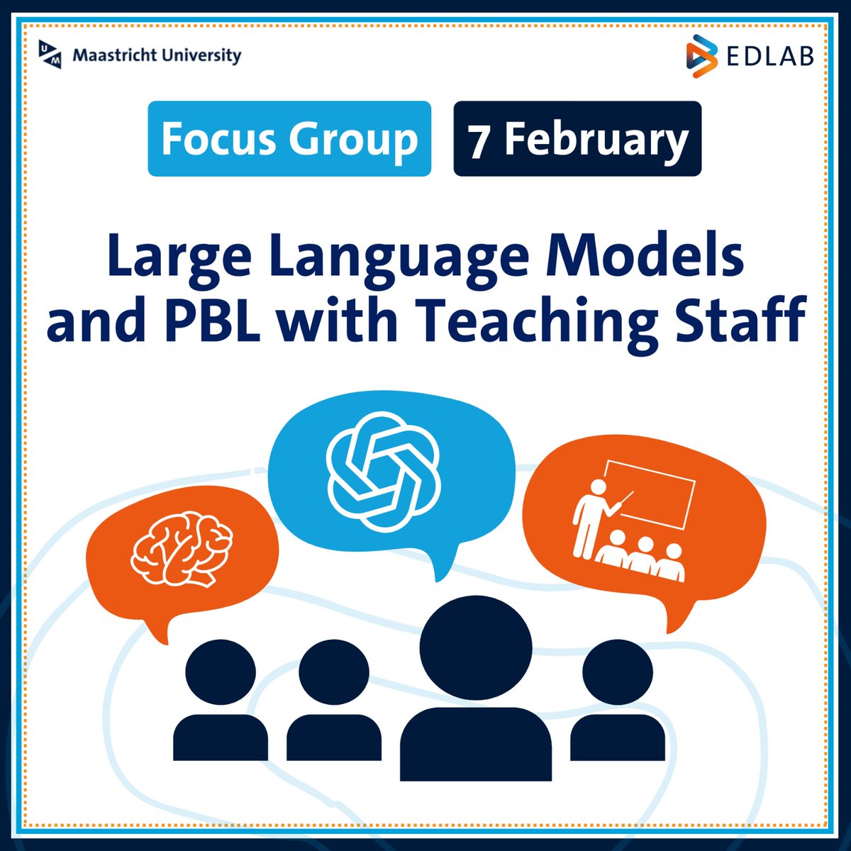 We are organising a focus group to talk to teaching staff about their opinions and experiences with LLMs (such as ChatGPT) &amp; teaching. Join us and share your insights regarding the use of LLMs at UM!

🗓️ 7 February 2024
⏰ 10:00-12:00 CET
🔗 maastrichtuniversity.nl/events/focus-g…