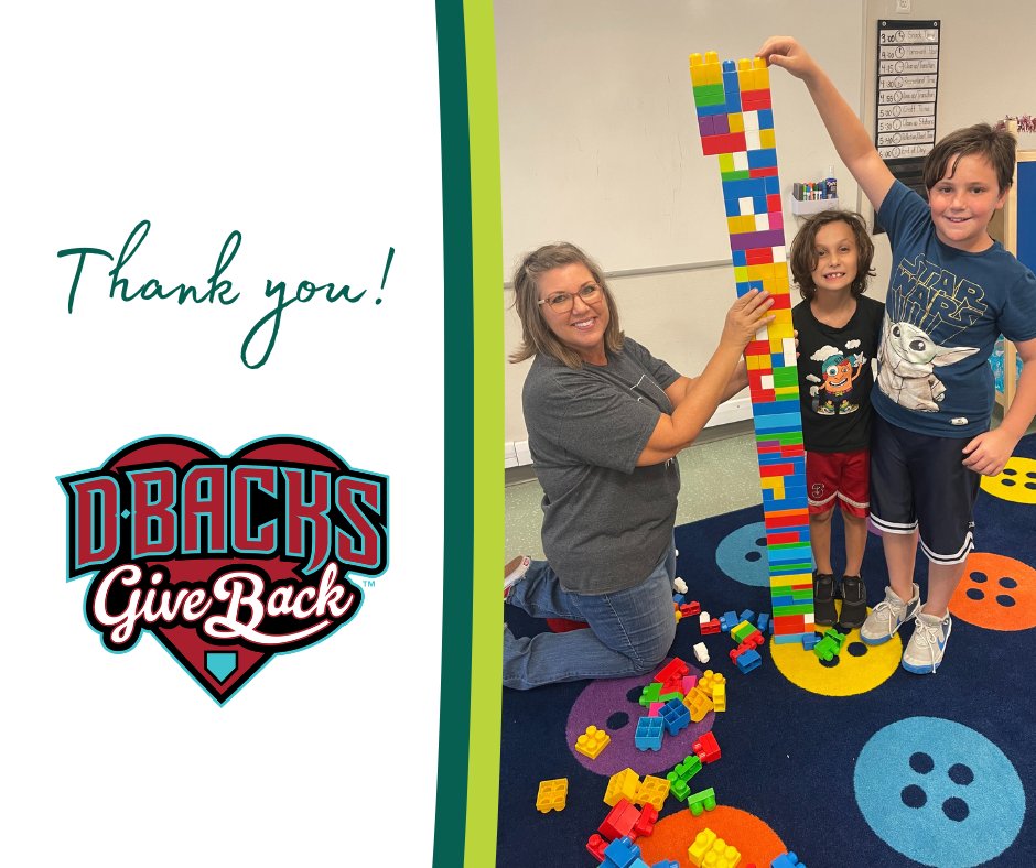 Thank you, @dbacksgiveback, for supporting the children and youth residing at A New Leaf’s La Mesita campus! With your contribution, young residents escaping homelessness and poverty can grow and succeed academically, socially, and emotionally, and have fun with peers!