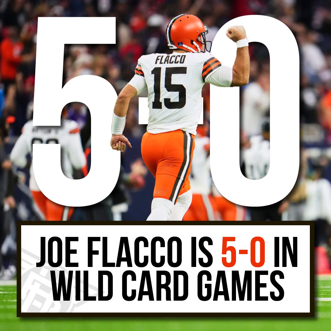 Joe Flacco is 5-0 in Wild Card Matchups 👀 The Browns are currently a -135 favorite against The Texans on DraftKings Sportsbook. Are you backing Flacco? #NFL #SportsBetting #brownstwitter #JoeFlacco