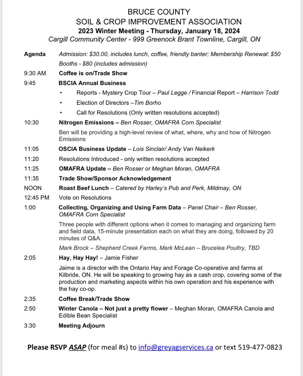 Updated agenda. Reminder we have a new location this year, Cargill Community Centre.