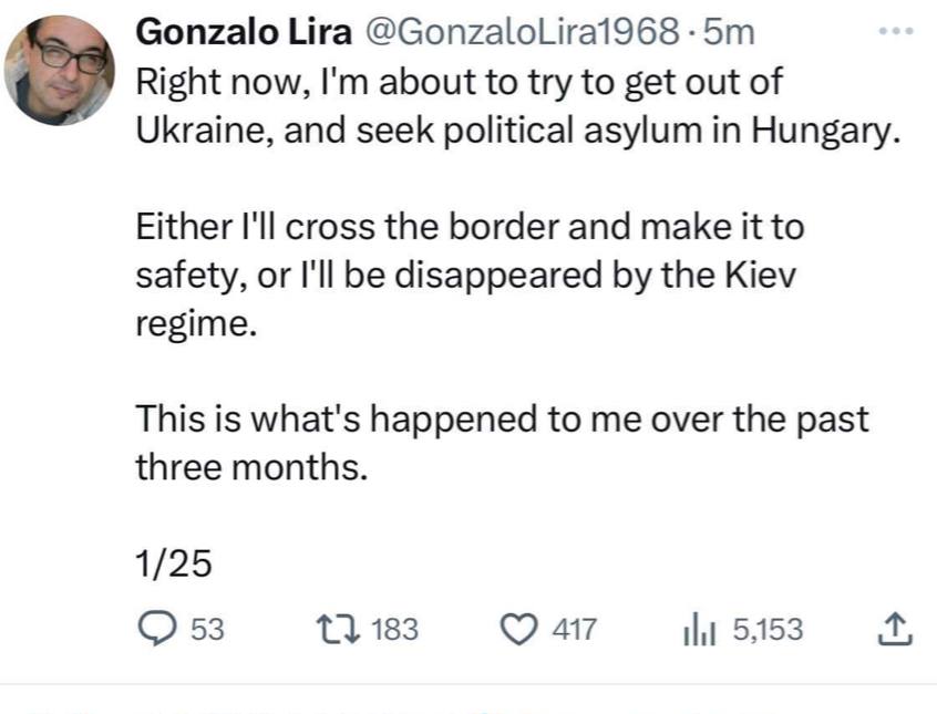 My friends, I'm sad to announce that @GonzaloLira1968 is dead... I knew him. I did many interviews with him. We spoke in private. I warned him many times to leave Ukraine ASAP. For some reason he stayed. That's when he was arrested and put in jail. His only crime: speaking up…
