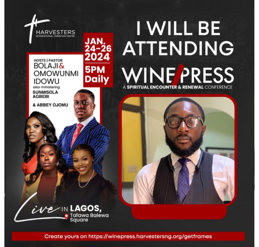 @pastorbolaji @magboade #winepress2024 I will be there 🙏