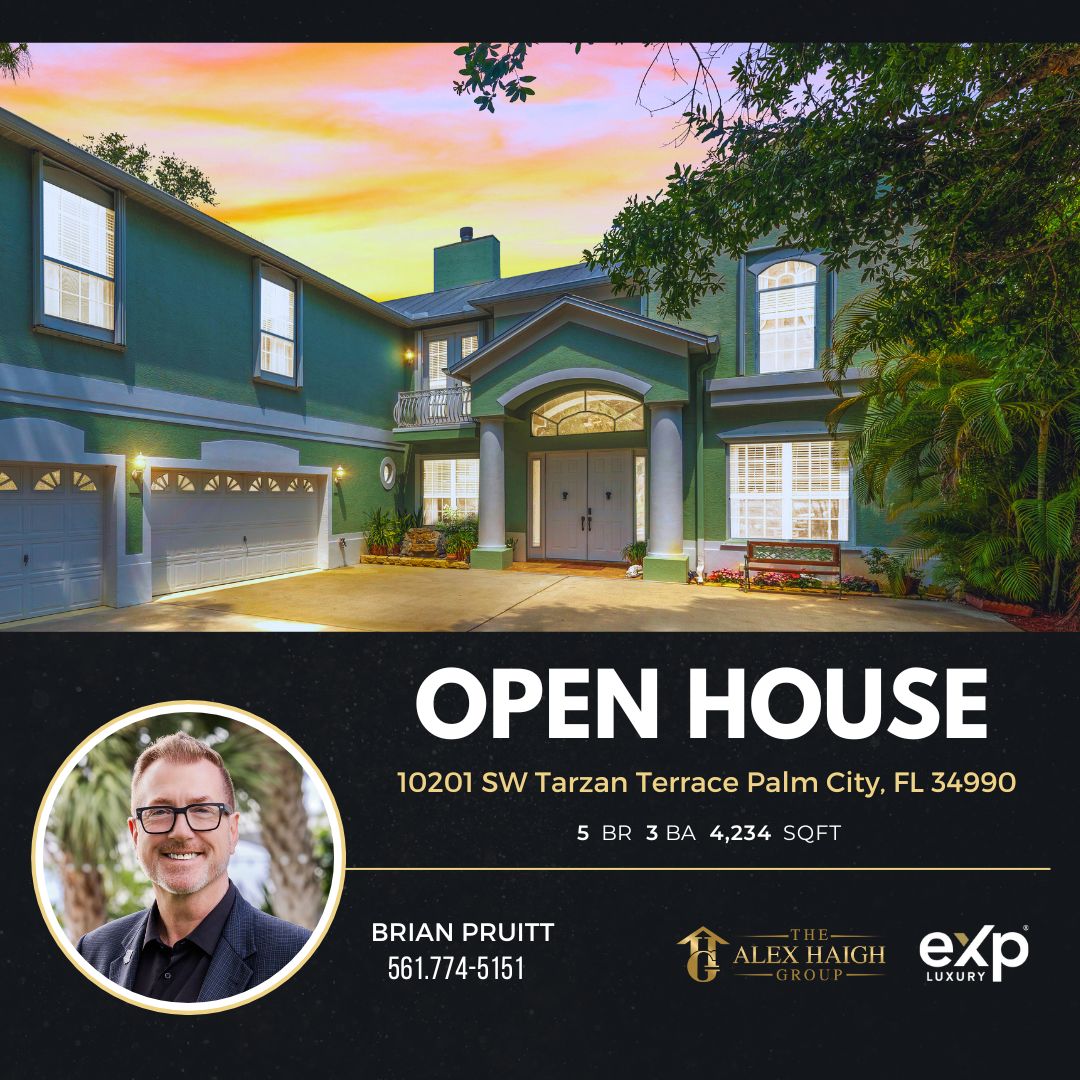 OPEN HOUSE: 10201 SW Tarzan Terrace Palm City, FL 34990 🏡 

Dates: Jan 14, 2024, Sunday 1:00 PM to 3:00 PM with Brian Pruitt

Mark your calendar and call 📞 Brian Pruitt-561.774.5151 or visit
👇👇👇👇
buff.ly/4aVRISi

#openhouse #forsale #thealexhaighgroup