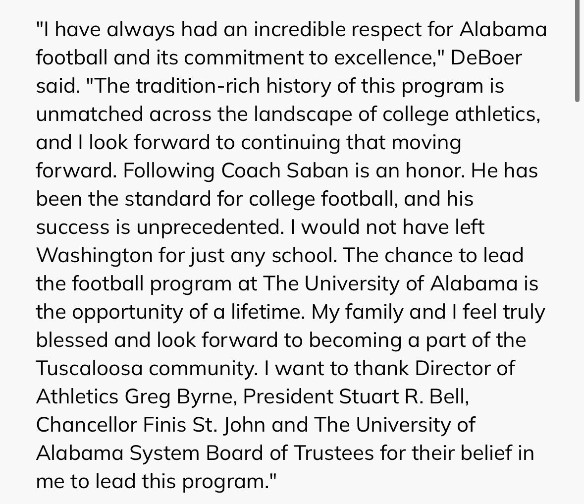 _NickKelly's tweet image. Statement from Kalen DeBoer on becoming Alabama’s coach