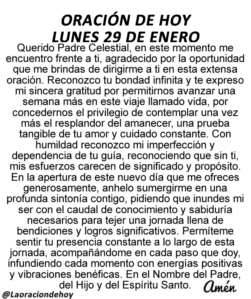 laoraciondehoy's tweet image. Oración diaria para hoy lunes 29 de enero de 2024.