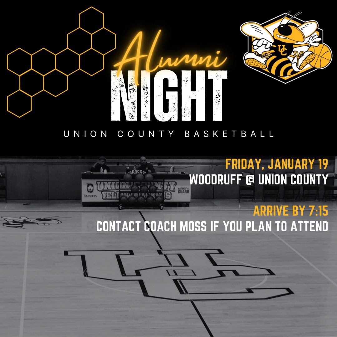 Union County Boys Basketball (@yellowjacketba2) on Twitter photo 🚨ATTENTION ALUMNI🚨
Join us for Alumni Night next Friday night as Union County hosts Woodruff!
Contact Coach <a href="/MitchellMoss12/">Mitchell Moss</a> or shoot us a DM if you plan to attend!
#TogetherWeAttack 🚨ATTENTION ALUMNI🚨
Join us for Alumni Night next Friday night as Union County hosts Woodruff!
Contact Coach <a href="/MitchellMoss12/">Mitchell Moss</a> or shoot us a DM if you plan to attend!
#TogetherWeAttack