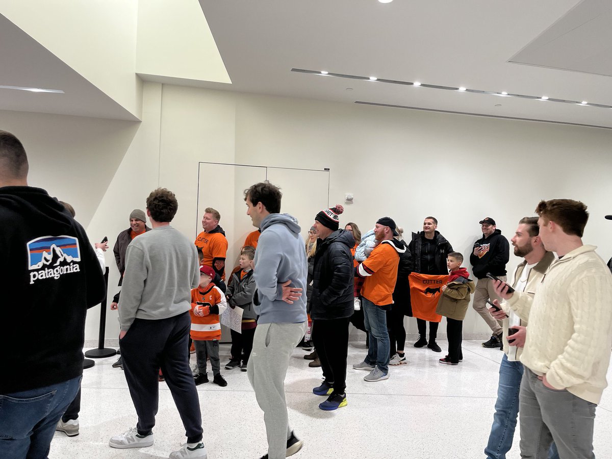 FlyersNation's tweet photo. Boston College security temporarily prevented these paying fans from entering the game tonight because they were wearing #Flyers gear. 

They were eventually let in. Boston College is playing Providence right now at the Conte Forum in Chesnut Hill, MA. 

Was sent this info from a BC student who didn’t want to be identified 👀