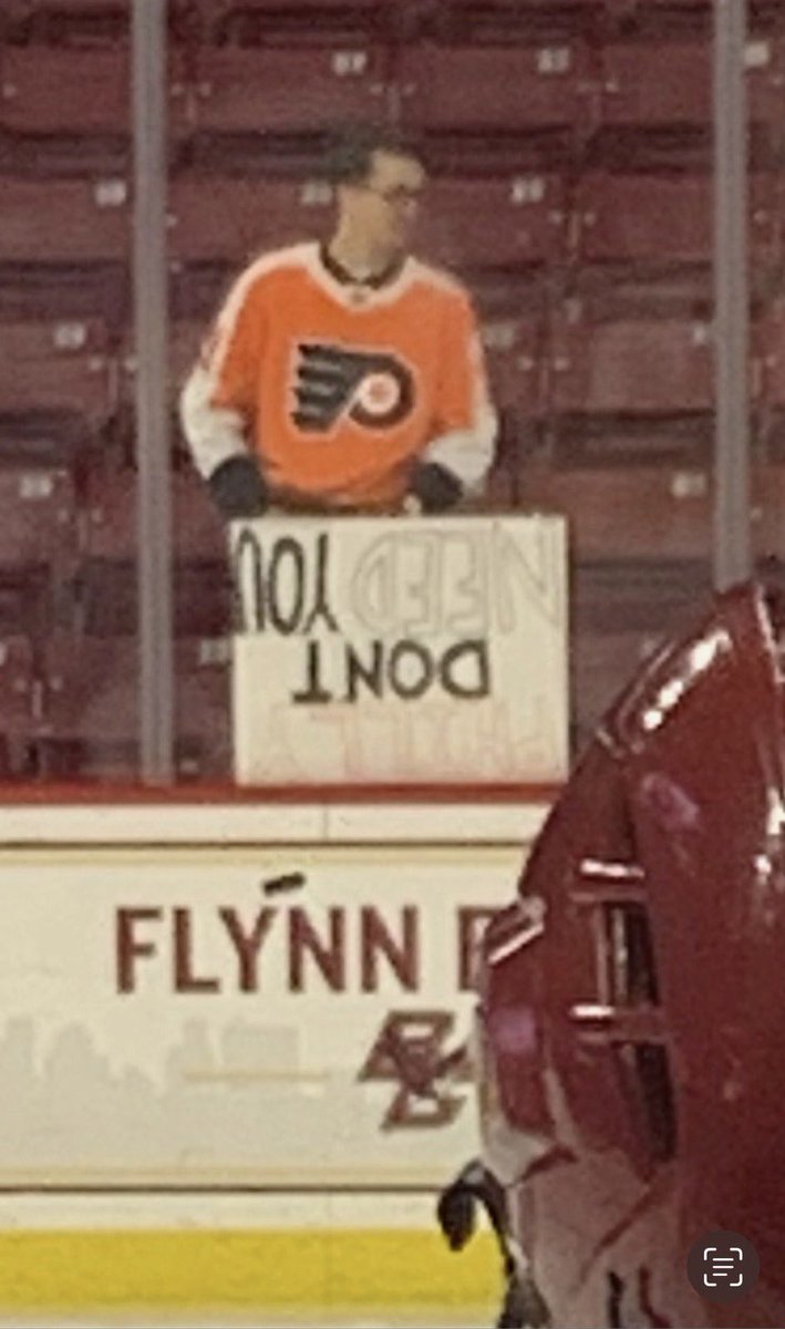 FlyersNation's tweet photo. Boston College security temporarily prevented these paying fans from entering the game tonight because they were wearing #Flyers gear. 

They were eventually let in. Boston College is playing Providence right now at the Conte Forum in Chesnut Hill, MA. 

Was sent this info from a BC student who didn’t want to be identified 👀